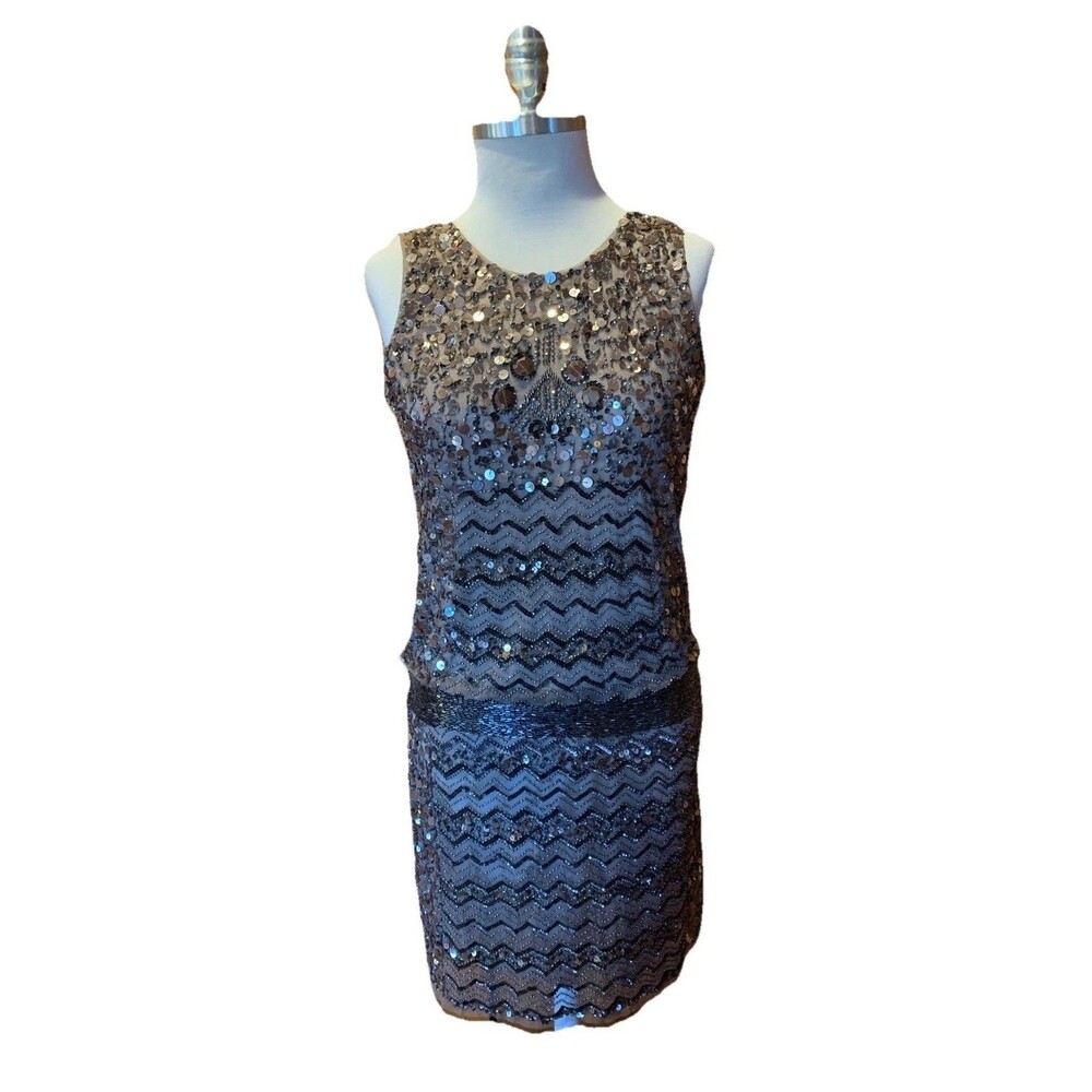 Adrianna Papell Evening Dress Size 6 Embellished Beaded Stunning Holiday Party